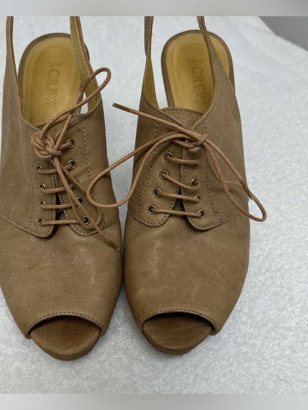 J CREW Women's Brown Peep-Toe Lace-Up Made in Italy Heels Sz 8.5